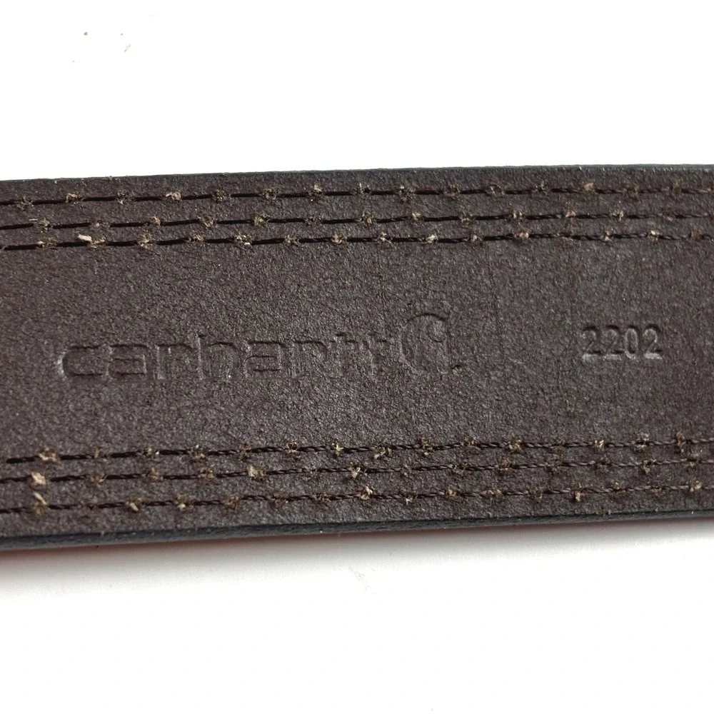 Carhartt Leather Belt Mens 34 Brown Triple Stitched Solid Brass Rugged Workwear